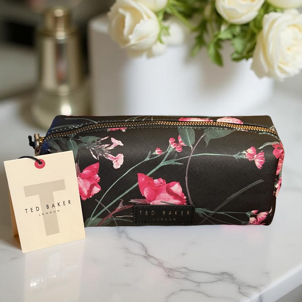 Ted Baker NWT Black & Pink Floral Cosmetic Bag with 2 Travel Bottles (P205) - Picture 7 of 7